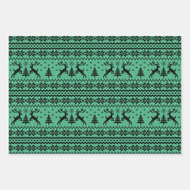 Green Sweater Reindeer Christmas Wrapping Paper Sheets (Front)