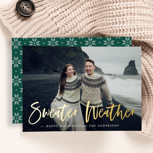 Green Sweater Weather Photo Foil Holiday Card