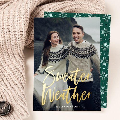 Green Sweater Weather Photo Foil Holiday Card