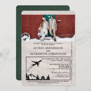 Green Sweden Passport Wedding Invitation