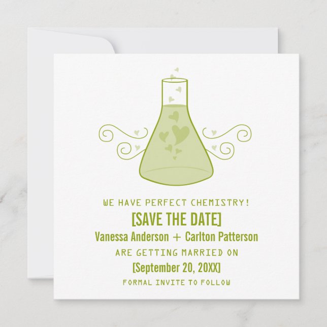 Green Sweet Chemistry Save the Date Invite (Front)