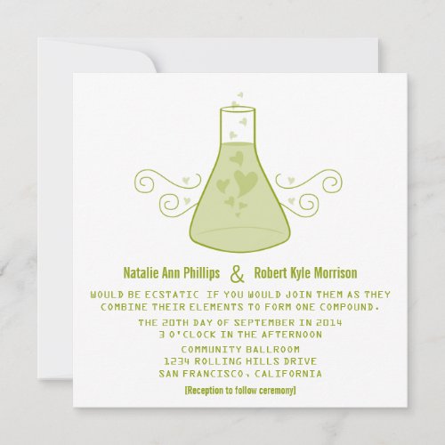 Green Sweet Chemistry Wedding Invite