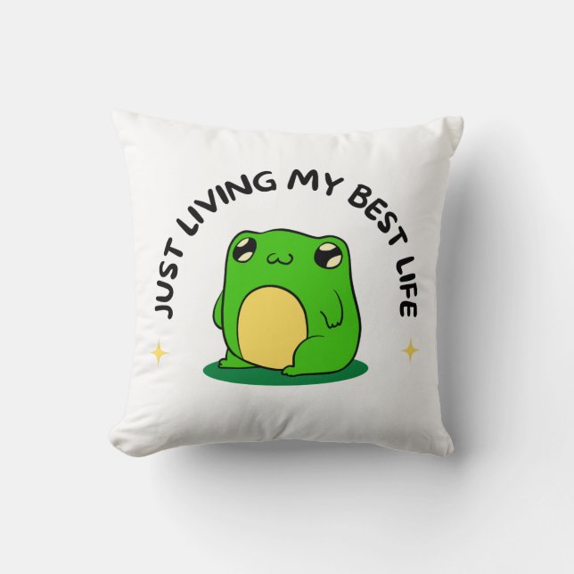 Green Sweet Cute Simple Frog Character Pillow (Front)
