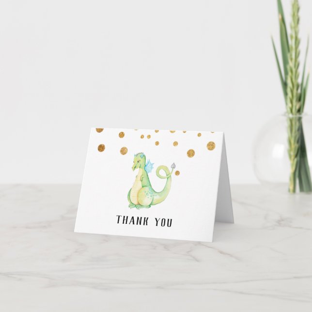 * Green Sweet Dragon Baby Shower Cute Thank You (Front)