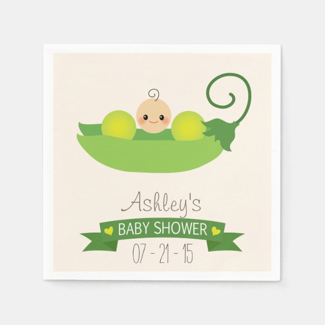 Green Sweet Pea Baby Shower Napkins (Front)