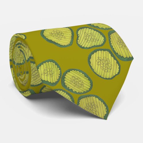 Green Sweet Pickle Chips Pickles Pattern Dill Food Tie
