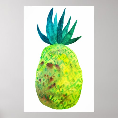 Green Sweet Pineapple Watercolor Art Poster