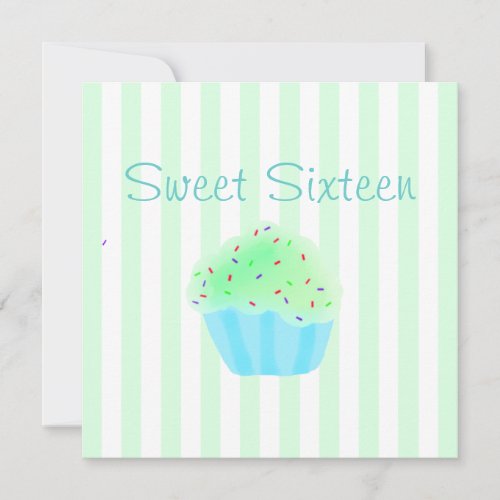 Green Sweet Sixteen Cupcake Birthday Invitation