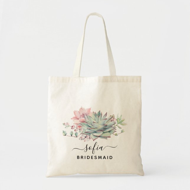 Green Sweet Succulent Floral Bridesmaid Wedding Tote Bag (Front)