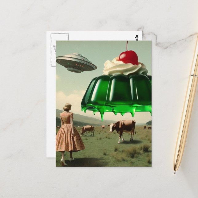 Green Sweet Treat Surreal  in the Dairy Pasture Postcard (Front/Back In Situ)