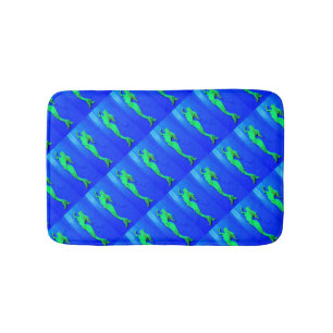 green swimming mermaids in blue sea bathroom mat