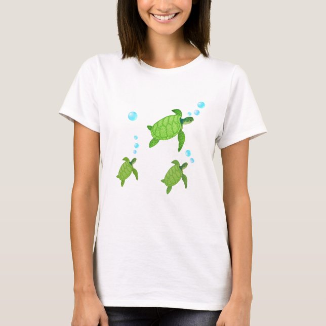 Green swimming sea turtles T-Shirt (Front)