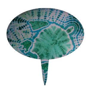 Green Swimming Turtle Ripples Tie Dye Cake Topper