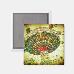 Green swing ride carnival vintage photo stylish magnet