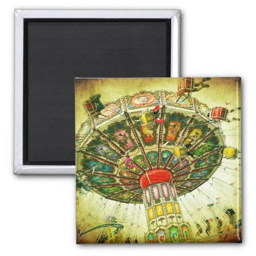 Green swing ride carnival vintage photo stylish magnet