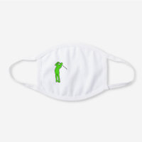 Green Swinging Golfer Silhouette White Cotton Face Mask