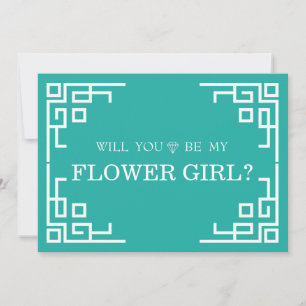Green Swirl Border Cute Will You Be My Flower Girl Invitation