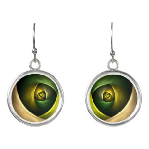 Green Swirl Floral Modern Abstract Art Pattern #23 Earrings