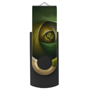 Green Swirl Floral Modern Abstract Art Pattern #23 Flash Drive