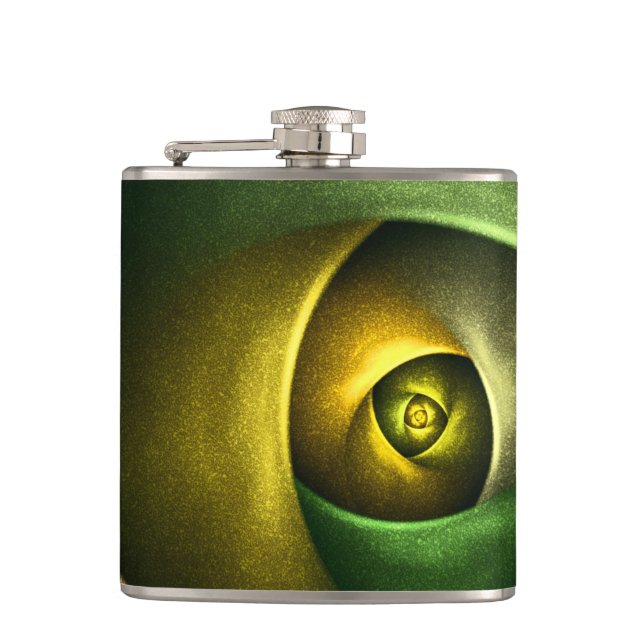 Green Swirl Floral Modern Abstract Art Pattern #23 Flask (Front)