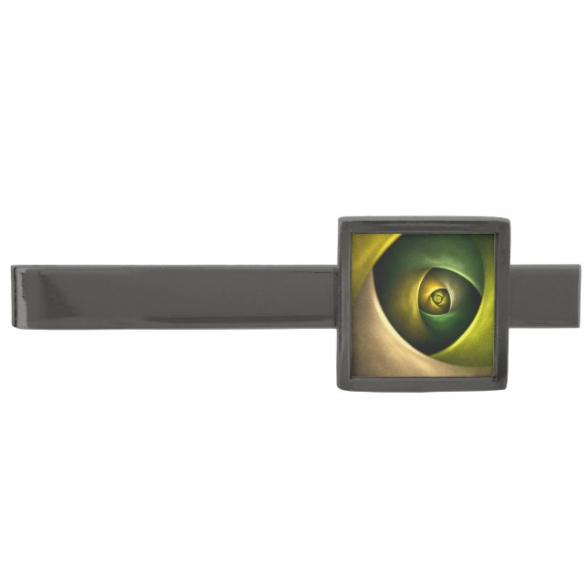 Green Swirl Floral Modern Abstract Art Pattern #23 Gunmetal Finish Tie Bar (Front)