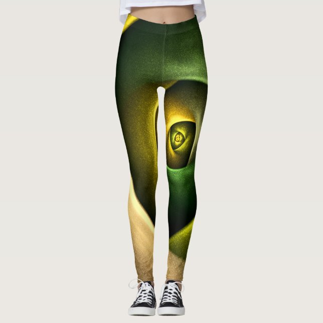 Green Swirl Floral Modern Abstract Art Pattern #23 Leggings (Front)