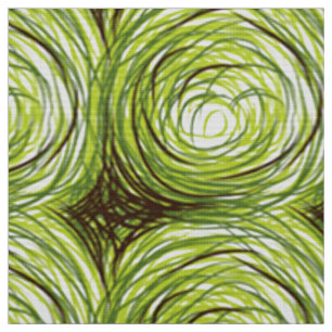 Green Swirl Floral   Red Poppy Textile Print Fabric