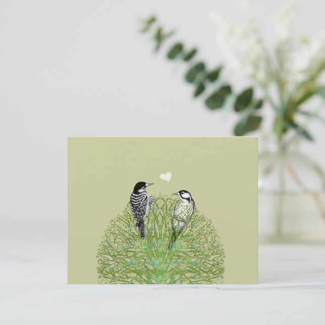 Green Swirl Love RSVP with Vintage Birds (Standing Front)