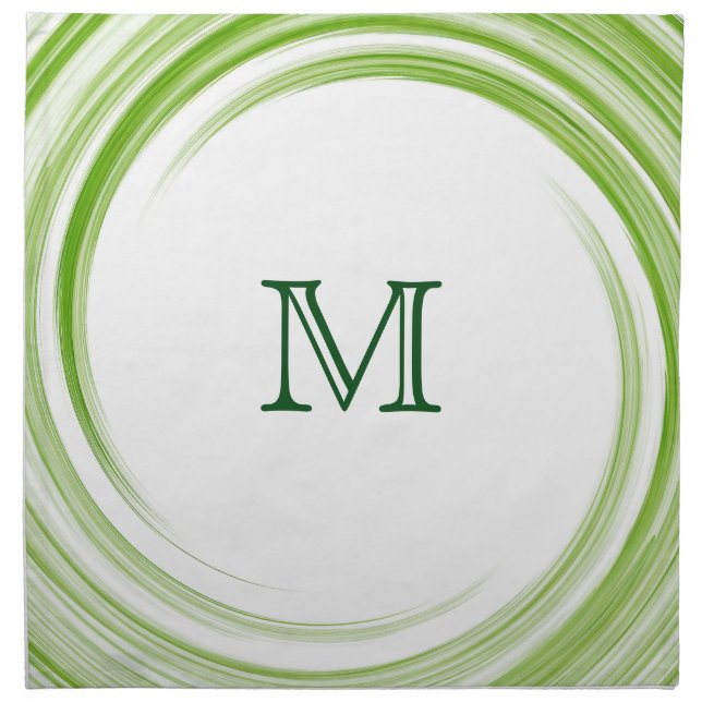 Green Swirl Modern Abstract Monogram #3 Cloth Napkin (Front)