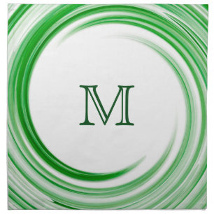 Green Swirl Modern Abstract Monogram Napkin