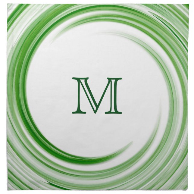 Green Swirl Modern Abstract Monogram Napkin (Front)