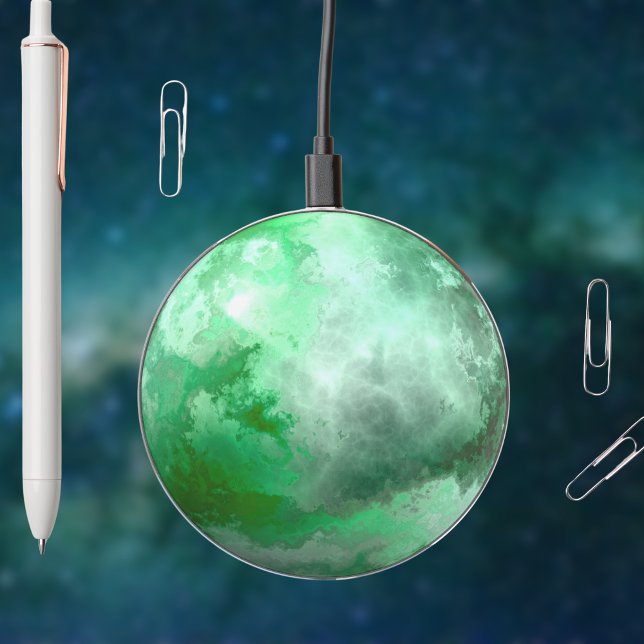 Green Swirl Psychedlic Sphere Optical Illusion Wireless Charger (Creator Uploaded)