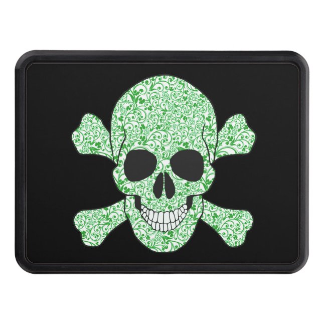 Green Swirl Skull And Crossbones Hitch Cover (Front)