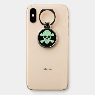 Green Swirl Skull And Crossbones Phone Ring Stand