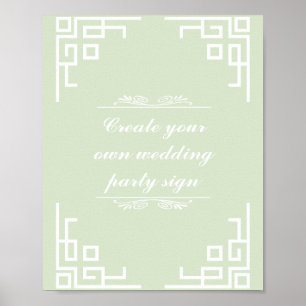 Green Swirl White Border Wedding Party Sign