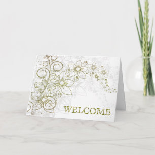 Green Swirl with Flowers Welcome Letterpress Thank You Card