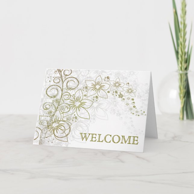 Green Swirl with Flowers Welcome Thank You Card (Front)