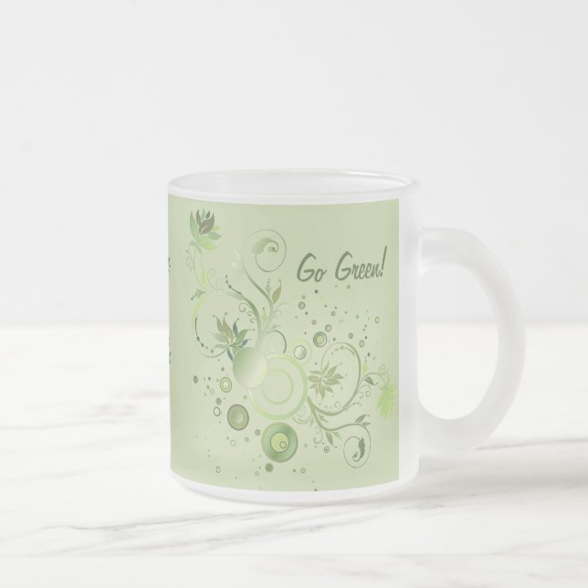 Green Swirls Frosted Glass Coffee Mug (Right)