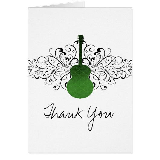Green Swirls Guitar Thank You Card (Front)