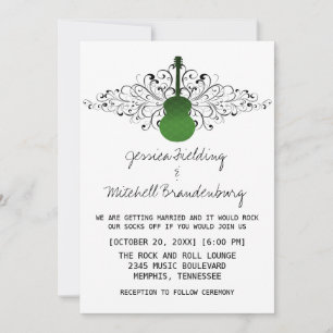 Green Swirls Guitar Wedding Invitation