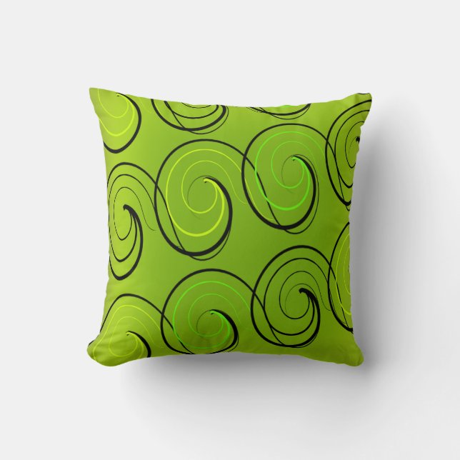 Green Swirls Throw Pillow (Front)