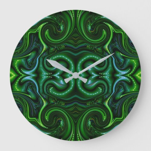 Green Swirly Spotted Abstract Fine Art Glass Look Large Clock