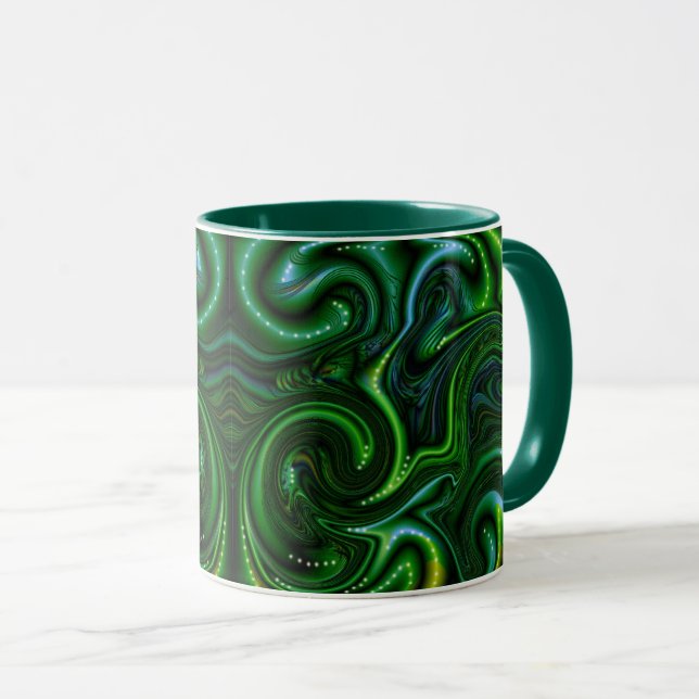 Green Swirly Spotted Abstract Fine Art Mug (Front Right)
