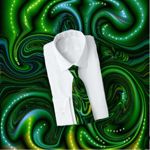 Green Swirly Spotted Abstract Fine Art  Neck Tie
