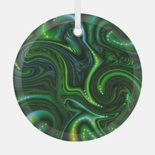 Green Swirly Spotted Abstract Fine Art Suncatcher Glass Ornament