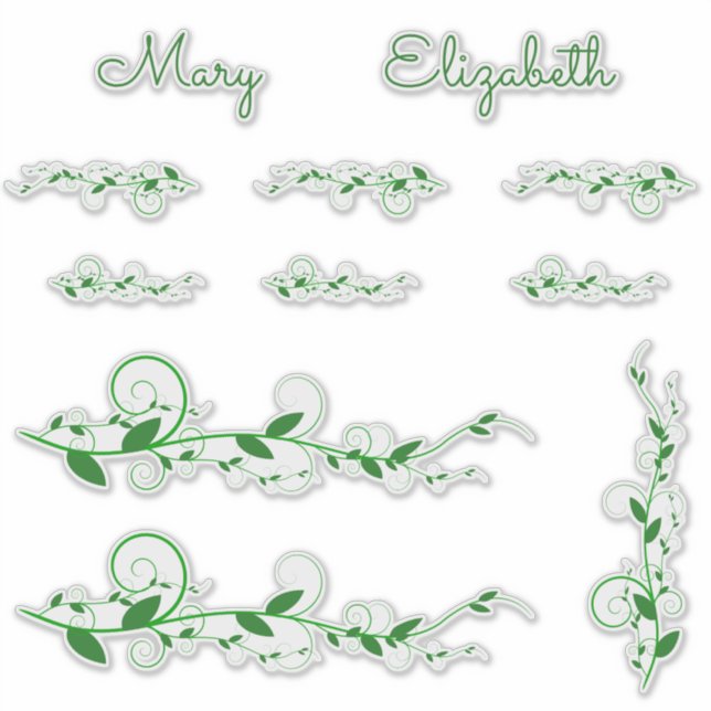 Green Swirly Vines and Name Stickers (Front)