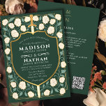 Green Sword Shield Fantasy Wedding QR Code Invitation<br><div class="desc">Invite your wedding guests with this Royal Sword & Shield Medieval Fantasy Monogram invitation with cream-white florals and a green background. This design is perfect for couples seeking a regal, yet modern-day medieval fantasy aesthetic. Personalize the text, font, and colors to suit your design preferences. Matching Items in our shop...</div>