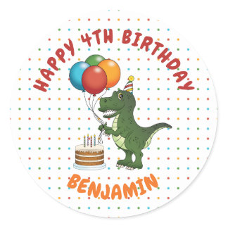 Green T-rex Dinosaur Colorful Birthday Balloons Classic Round Sticker