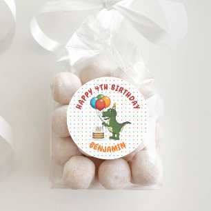 Green T-rex Dinosaur Colorful Birthday Balloons Classic Round Sticker