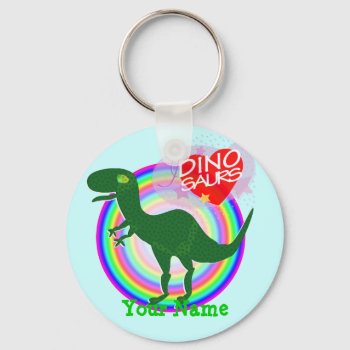Green T-rex Dinosaur Keychain With Name by dinoshop at Zazzle